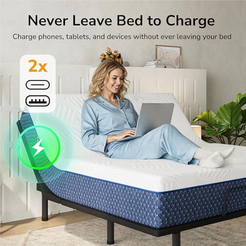 Image of Queen Adjustable Bed Frame + 12 Inch Gel Memory Foam Mattress,Wireless Remote and Massage & Head and Foot Incline,CertiPUR-US Certified & Fiberglass Free,Zero Gravity