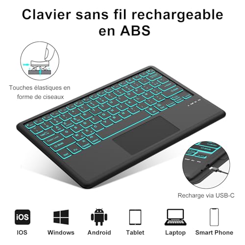 Funda teclado Lenovo Tab K11 11 pulgadas teclado Bluetooth extraíble francés retroiluminado 3