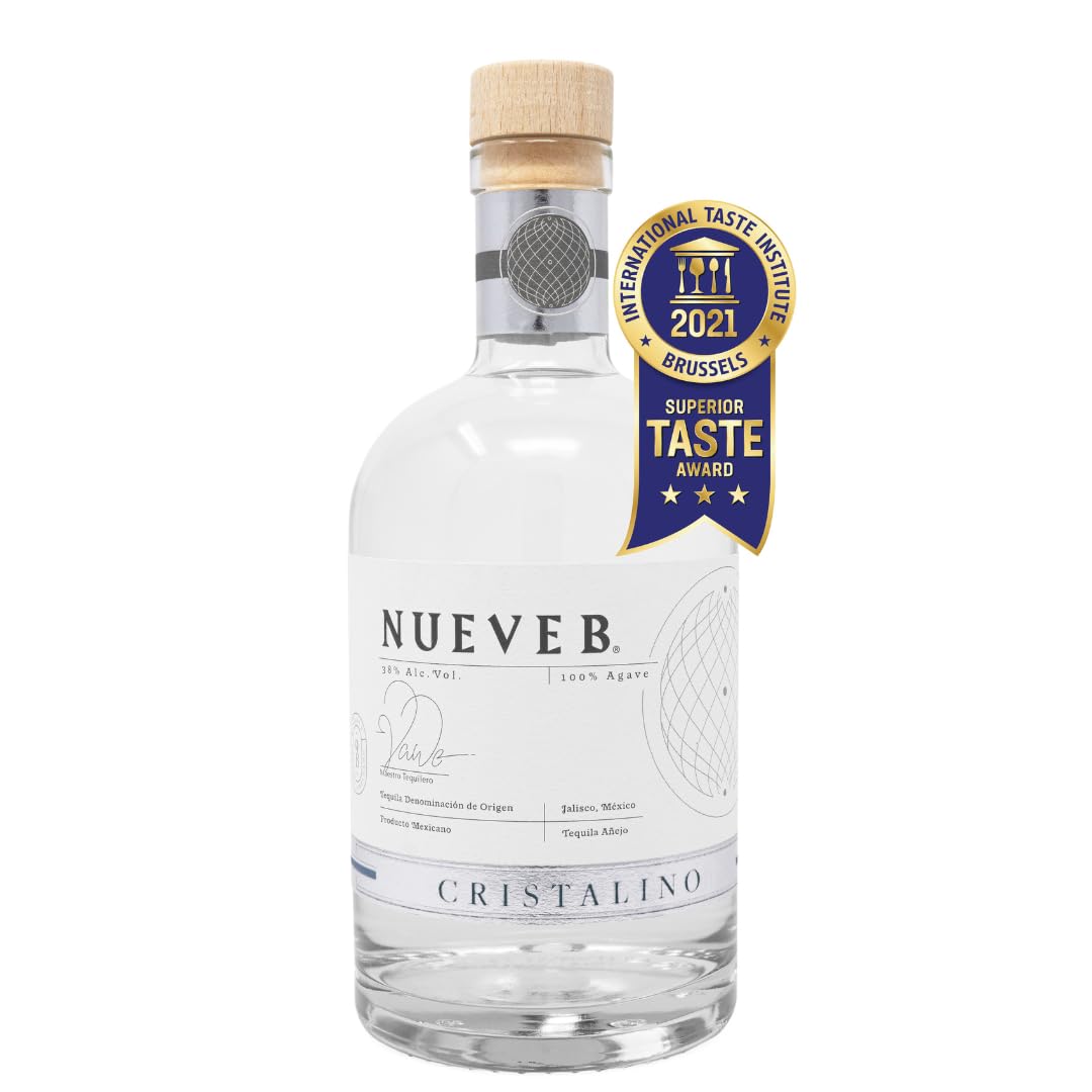 NUEVE B Cristalino Premium Tequila aus 100% Agave |Gewinner des Superior Taste Award | Handgefertigt in Limitierte Auflage | 38% vol. 0,7l Flasche