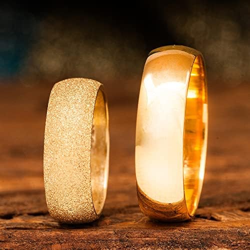 Miniatura 3 de 6 mm Wedding Ring Set 14K Gold Plated Couple Matching Wedding Band Set Personalized Man and Woman Silver Wedding Ring Set