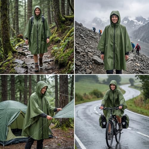 Image of Rain Poncho Jacket Coat Hooded Zipper Style for Women /Men /Adult with Pocket