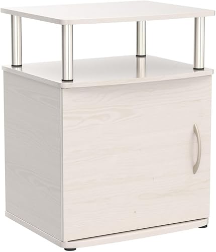 Miniatura 4 de Furinno Jaya - Mesita de noche para sofá lateral con puerta, paquete de 2, roble blanco/tubos de acero inoxidable Roble