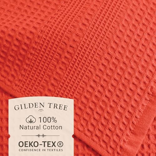 GILDEN TREE Waffle Bath Sheet Large Bath Towels Quick Dry Thin Body Towels, 40x80 Oversized Bath Towels for Adults, 2 Pack Bath Sheet Set, Classic Style (Bright Coral) - Thumbnail 3
