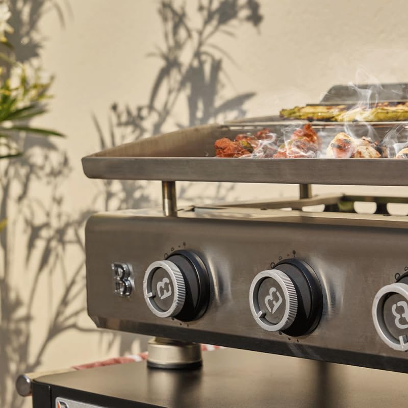 BRASERO BY FAVEX - Plancha gaz inox Silvia IIG Evo 4 feux – 10,6 kW – Plaque inox 84 x 34 cm – Chaleur homogène Stable Flame – 12 convives - Housse incluse – Certifiée LONGTIME®