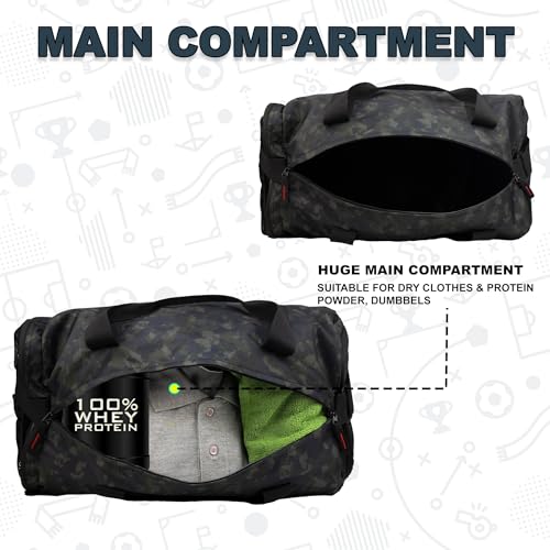 Image of Whackk Cardio Wild Moss 31L Gym Duffle Bag|Separate Shoe Pocket|Dry Wet Pocket|Multipurpose Carry Bag|Adjustable Strap|Lightweight Sports Kit|Unisex Bag|Fitness /Workout /Training /Sports /Travel