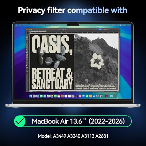 Image of Protescreen 360 Magnetic Privacy Filter forMacBook 13.6 /13 Inch (2022-2026, M2 M3 M4 M5), Anti Peep Anti Glare Blue Light Mac Privacy Film, 4-Way Privacy Filter