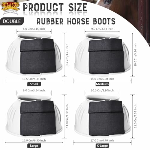 Image of HILASON Western Horse Rubber PVC Ribbed Double Hook and Loop Bell Boots Training Protective Shock Absorbing Leg