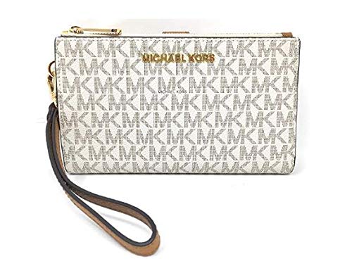 Michael Kors Jet Set Travel Double Zip Wristlet - Signature PVC, 2019 Styles 35F8GTVW0B / 35F8STVW0B (Vanilla / Acorn)