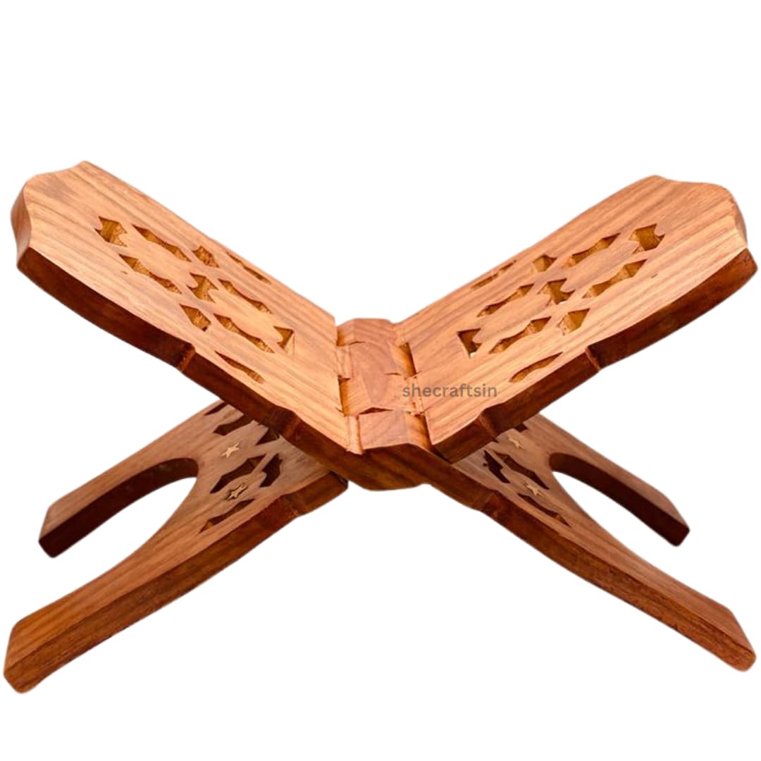 Large Wooden Stand for Reading Holy Books - Ramayanam, Bhagavat Gita, Bible, Quran | Handmade Sheesham | Spiritual | Brown | Folding Reading Stand | SHECRAFTSIN (10 inch)-image-45