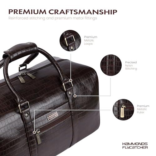 Image of Hammonds Flycatcher PU Leather Duffle Bag for Men and Women Premium Textured Travel Bag Large Weekender Overnight Gym Bag with Adjustable Shoulder Strap Brown