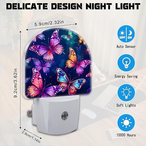 Image of Magic Glowing Butterflies Night Light for Kids,Colorful Flying Butterfly Plug in Night Light with Dusk to Dawn Sensor, 0.5w Energy Saving Nightlight for Hallway Stairway Kitchen Bedroom