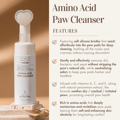 YUKIMI Premium Amino Acid Paw Cleanser with Silicone Bristle Brush for Dogs & Cats | Dermatologist Certified Hypoallergenic | Hydrating, Soothing, Deodorizing, Moisturizing | pH Balanced – 5.0 Fl Oz YUKIMI Premium Amino Acid Paw Cleanser with Silicone Bristle Brush for Dogs & Cats | Dermatologist Certified Hypoallergenic | Hydrating, Soothing, Deodorizing, Moisturizing | pH Balanced – 5.0 Fl Oz