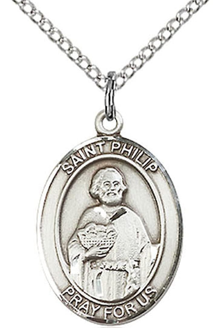 CatholicStore St. Philip the Apostle Medal in Fine Pewter, 3/4" tall, 18" Rhodium Plated Clasp Chain
