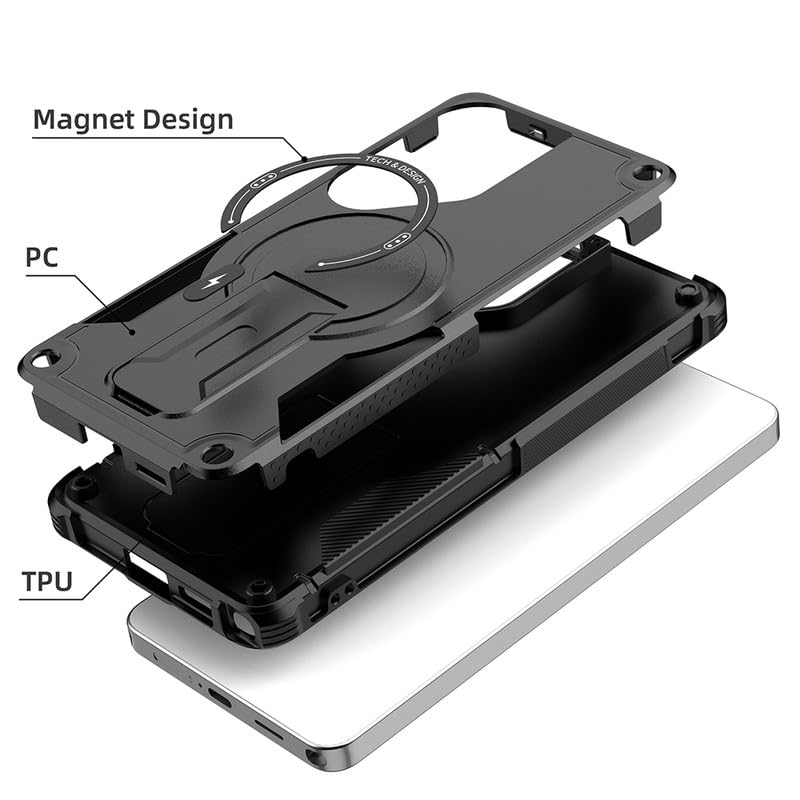 Image of US LITE Back Cover for Samsung Galaxy S26 Ultra with Portable Kickstand | MagSafe Compatible Magnetic Case | Shockproof Military Grade Protection | Extreme Protection Phone Cover - Black