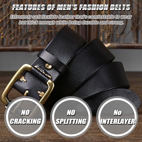 Vintage Full Grain Leather Belt for Men Versatile Fashion Belt Packed in Gift Box, 1.5" Wide, Heavy Duty Buckle4