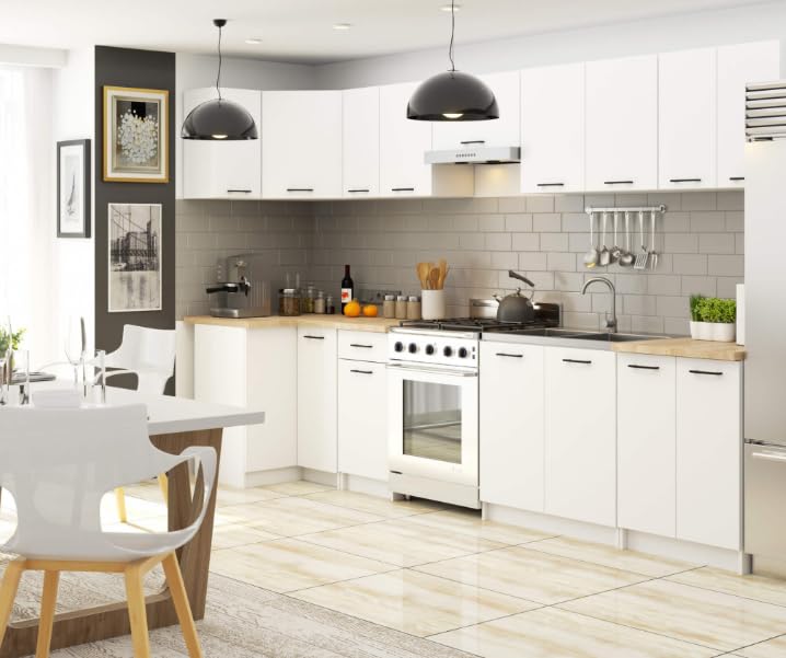 BDW - Armoire d'Angle de Cuisine Avec Portes et Plan de Travail - 90 cm de Large, 85 cm de Haut - Meuble Individuel (Blanc)