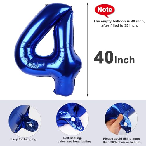 Image of 4 Balloon Numbers Birthday Decorations, 40In Navy Blue Balloons for Party | Eye-catching Appearance, Perfect Decorative Centerpieces, Convenient Self-sealing Structure, Widely for Various Occasions