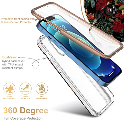 Esdot Iphone 12 Case,Iphone 12 Pro Case With Built-In Screen Protector,Rugged Cover With Fashionable Designs For Women Girls,Protective Phone Case For Iphone 12/12 Pro 6.1" Flower Garden #TOP1