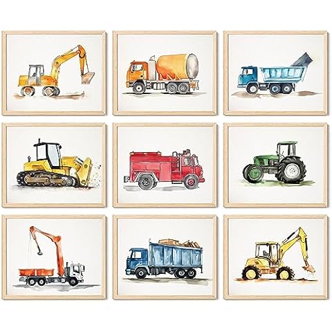 97 Decor Construction Room Decor For Boys - Toddler Boy Room Decor, Truck Wall Art For Kids Room, Car Pictures Wall Decor For Bedroom Playroom, Vehicle Tractor Prints Nursery Posters (Unframed) Cover