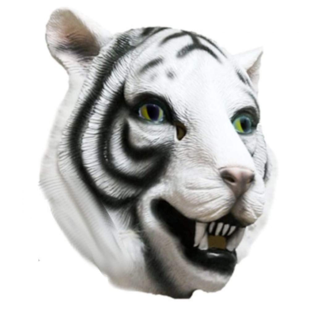 B-Creative Latex Full Head Overhead Animal Cosplay Masquerade Fancy Dress Up Carnival Mask (White Tiger Mask)