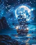 Majestic Pirate Ship Paint by Numbers Kit for Adults, Modern Aesthetic Paint by Number on Canvas, Abstract Art Digital Oil Painting Kits Suitable for Home Wall Decoration Gift 16'x20' Frameless
