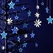 Decor365 Blue Star Garland 3D Hanging Twinkle Little Star Decorations Glittery Navy Blue Party Supplies for Baby Shower, Birthday New Year Eve Graduation Christmas Ramadan Galaxy Theme Star Decor