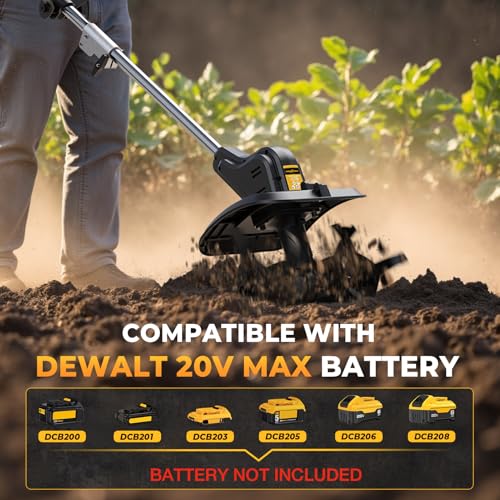 Cordless Tiller Cultivator for Dewalt 20v Max Battery, 360RPM Electric Tiller for Gardening, 11.8in Tilling Width & 8.6i - Additional View