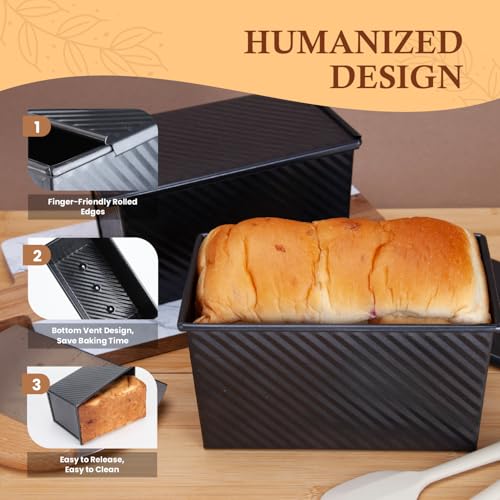 Cartman 002 Premium Bread Loaf Pan 2 Pack, Pullman Loaf Pan With Lid And A Silicon Spatula And Basting Pastry Brush, 1 Lb Dough Capacity,Non-Stick Carbon Steel Bread Pans thumb #2