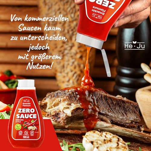 He-Ju Zero Sauce Sriracha 1x 425ml Light Sauce, ohne Fett und ohne Zuckerzusatz, vegan und glutenfrei, Keto Diät geeignet (425 ml (1er Pack), Sriracha Style)