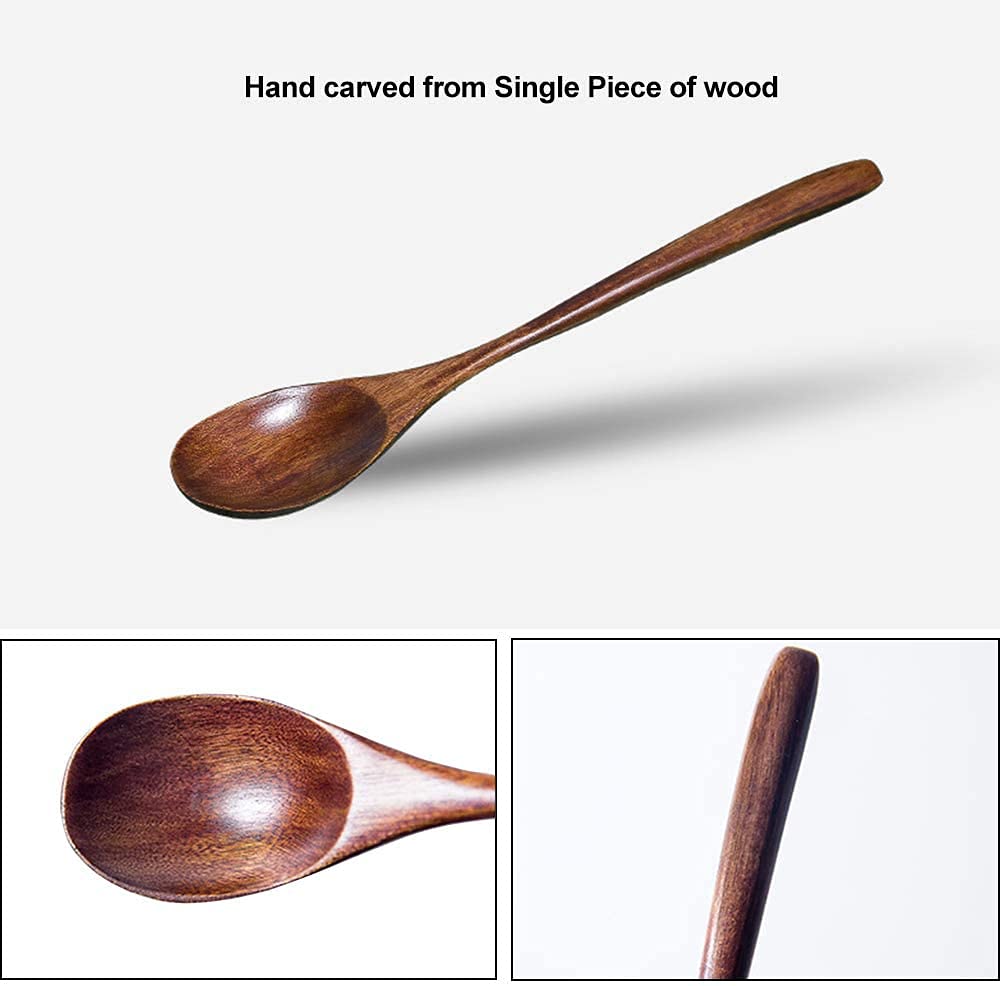 Juego de Cubiertos de Cuchillo de Tenedor de Cuchara de Madera de 15 Piezas, Juego de Utensilios de Cena de Madera, Juego de Cubiertos de Vajilla de Cocina de Madera