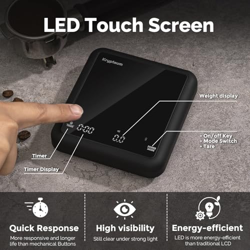 KRYPTEUM Rechargeable Mini Coffee Scale with Timer, 2kg/0.1g Accuracy Digital Coffee Scales for Espresso, Portable Kitchen Weighing Scale with Auto Timing, Espresso Scales with Four Modes (Black) - Image 7