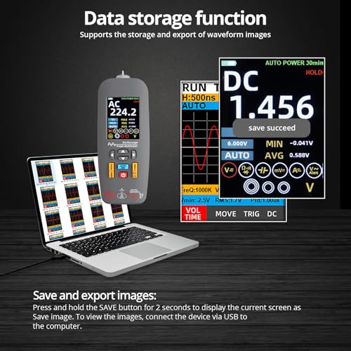 ALLmeter Handheld Oscilloskop 3-in-1, Digitale Multimeter, Oszilloskop & Teststift, 10MHz Bandbreite, 48MSa/s, Typ-C Datenspeicherung, Spannung, Strom, Widerstand für Elektronik-Reparatur und Haushalt