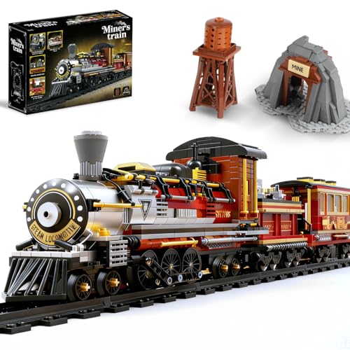 Western Mining Steam Train Building Blocks, West Articulated Locomotive Brick Set – Compatible with Lego Train Set, Premium Model Train Gift for Adult Collectors