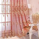 ELKCA Red Embroidered Sheer Curtains for Living Room Elegant Tulle Curtains for Bedroom Transparent...