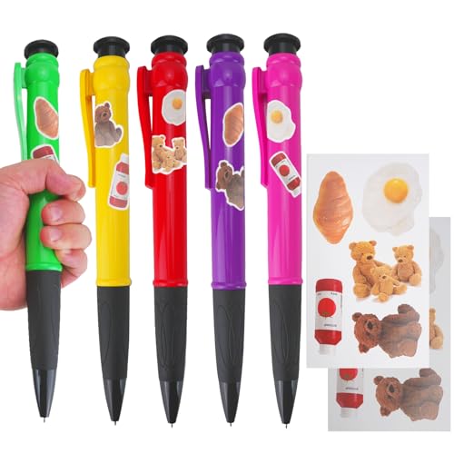 5PCS Stylo Bille Géants 28cm, Stylo a Bille Surdimensionnés Avec 10 Autocollants Mignons, Stylos à Bille Rétractables de Grande Taille, Stylos Bille Géant...