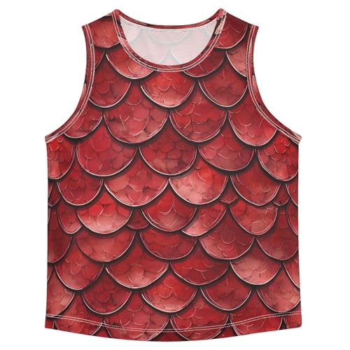 ALAZA Red Dragon Scale Animal Boy's Tank Tops Summer Sleeveless Quick Dry Sport Workout Athletic Casual T Shirts 3-15Y