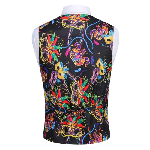 Image of yolsun Men's Mardi Gras Vest 3D-Print Festival Party Holiday Waistcoats Mardi Gras Outfit (Colorful Party Mask, Medium)