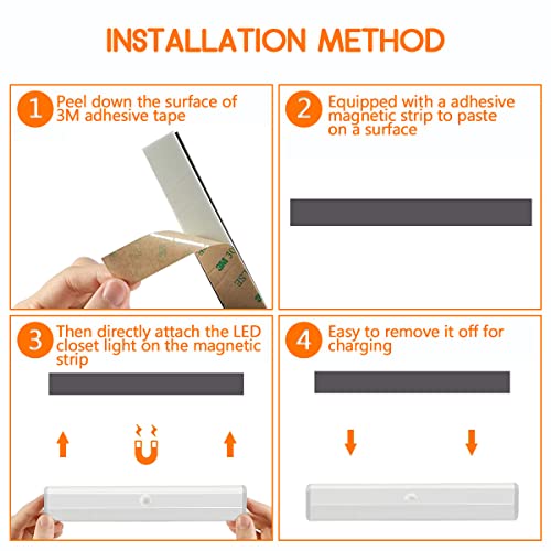 Image of 6 Pack LED Motion Sensor Lights, 10 LED Closet Battery Operated Lights, Stick-On Anywhere Magnetic Night Light Bar, Led Safe Light Indoor for Closet Stairs Wardrobe