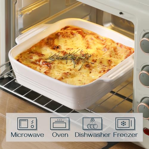 Image of DOWAN 8x8 Baking dish, Square Baking Pan, Ceramic Casserole Dishes for Oven, Cake Pan with Handle, for Brownie, Lasagna, Casserole, 2 Quart, Home Gift, Bright White