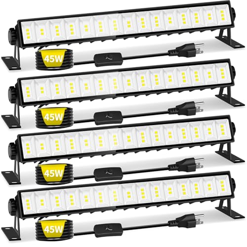 LED Shop Light 5400LM 45W Super Brighter, 4 Pack Plug in Garage Light with 6FT Cord and On/Off Switch, 6000K IP66 Waterproof Outdoor Work Shop Bay Lighting for Garage Workshop Warehouse Factory Yard