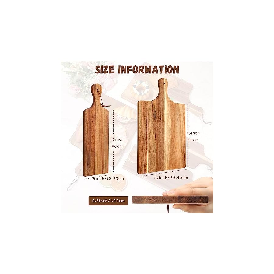 Tanlade 12 Pcs Wood Cutting Board Set Cutting Board with Handle Chopping Serving Board Butcher Cutting Block for Valentines Mother's Day Wedding Housewarming Gift, 16'' x 10'', 16'' x 5''(Acacia)
