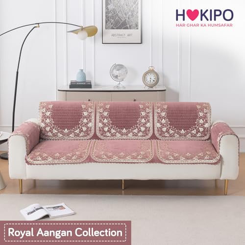 Image of HOKIPO Gulabi Jaal Premium Chenille Jacquard Sofa Cover for 3 Seater for Seat & Back, 'Royal Aangan Series' (IN-1008-L1*2)