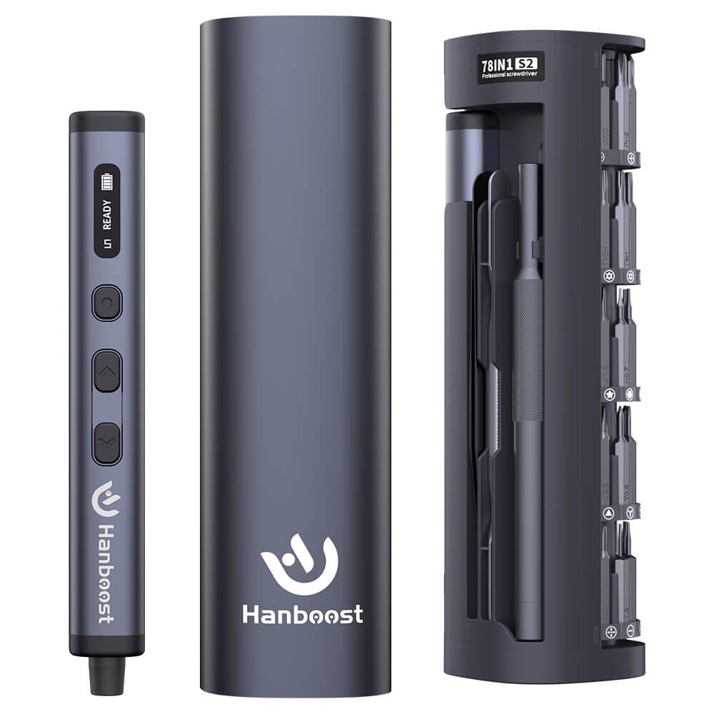 Hanboost Set di cacciaviti elettrici di precisione 78 in 1, 5 livelli di coppia e 200 giri/min, mini cacciavite ricaricabile di tipo C, con custodia pop-up e luce LED, per riparazione PC, telefono