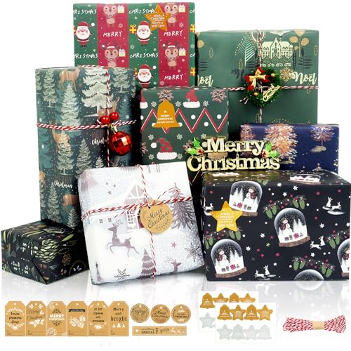 Geschenkpapier Weihnachten, 8 Blatt Recycling Papier Grün und...