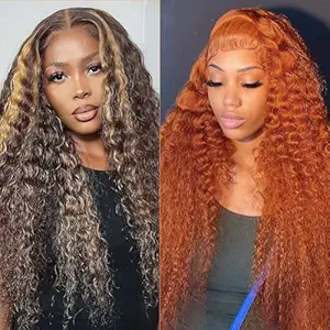 Highlight Ombre 13x4 Deep Wave Lace Front Wigs 22 Inch+Ginger Orange 13x4 Deep Wave Lace Front Wigs 26 Inch