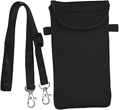 Universal Neoprene Phone Pouch Cell Case Sleeve with Neck Strap Lanyard Holder for Cellphone, Around Neck Carrying Case for Seniors with the Belt Clip Loop and Secure Fit Black