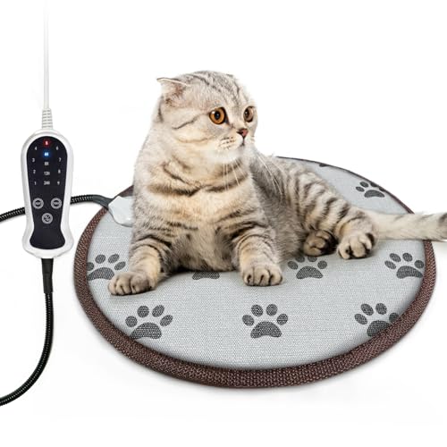 RC SLL Grand coussin chauffant pour chien et chat - Coussin chauffant électrique pour chiens et chats - Interrupteur thermostat intelligent - Coussin chauffant pour chiot - Empreinte de pied, rond - 40 cm)