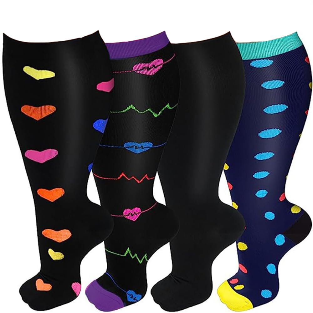 4 paia di calze a compressione da uomo e da donna, calze a compressione, comodo supporto per corsa, sport, viaggi, ciclismo, per vene varicose, edema, dolore