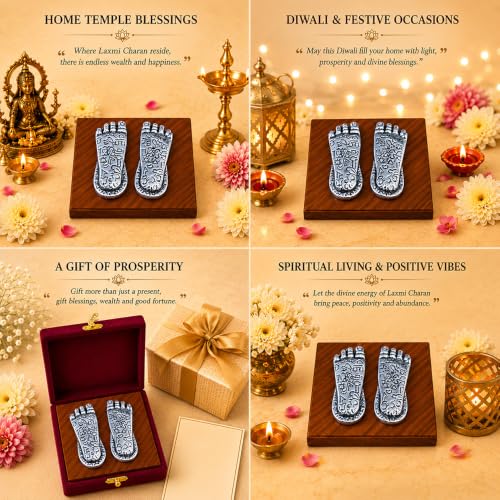 Image of DIVINITI 999 Silver-Plated Laxmi Charan Paduka with Luxury Gift Box|Sacred Lakshmi Charan for Wealth, Prosperity & Positive Energy|Vastu Decor for Home Temple, Diwali & Housewarming Gift|5.5 x 2 cm