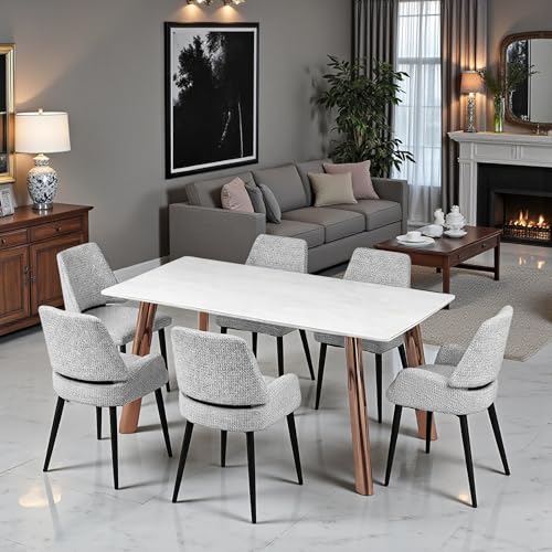 Image of The Attic Lucero Luxe 6 Seater Dining Set,Off White,Rose Gold & Cream,180Cms